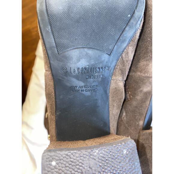 C La Canadienne Jesse Women's 9.5 M Brown Suede Buckle Strap Block Bootie Boots - Picture 6 of 8